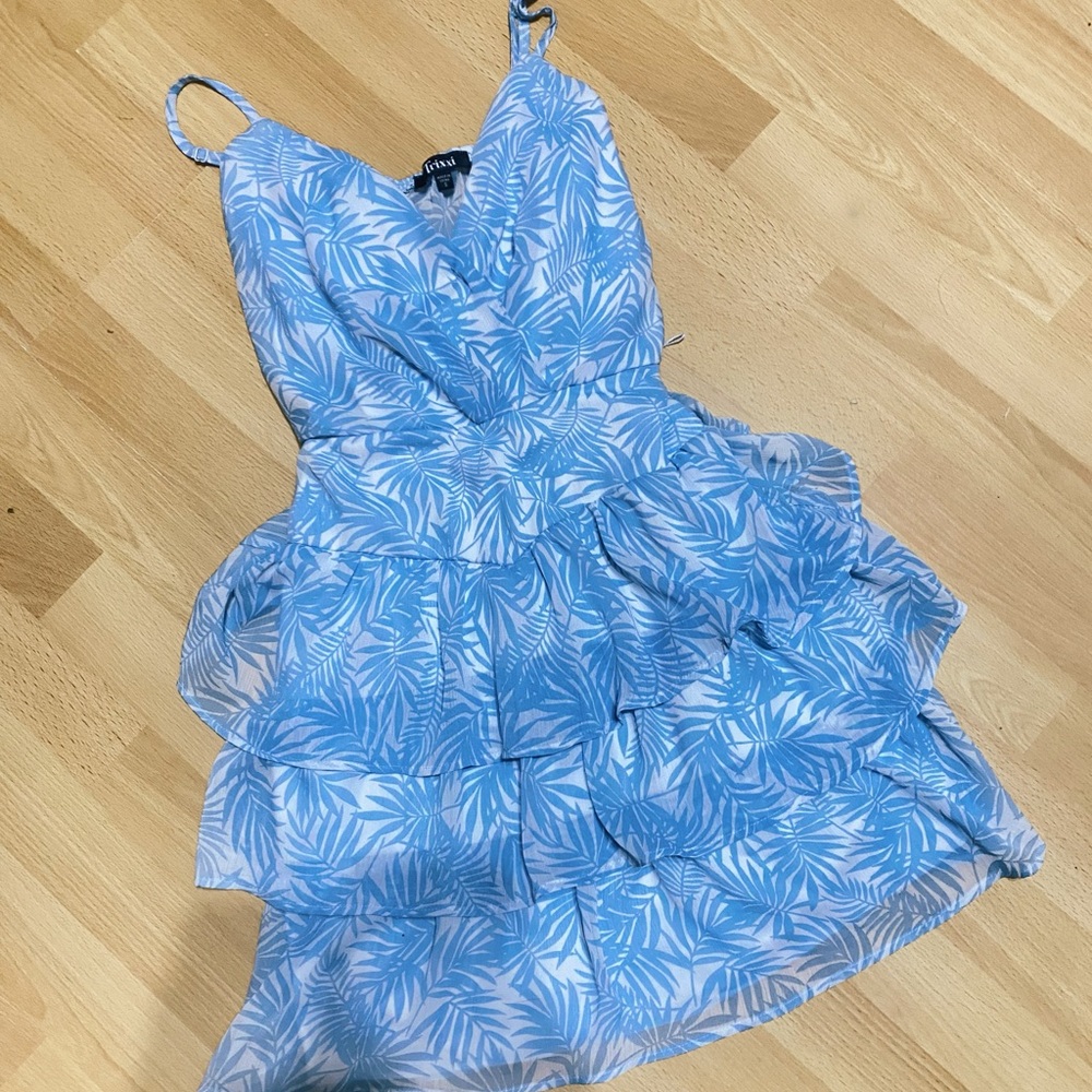 Blue and white mini dress with ruffles